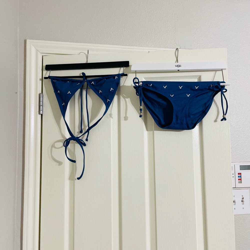 American Eagle Outfitters Blue Bikini Set with White logo